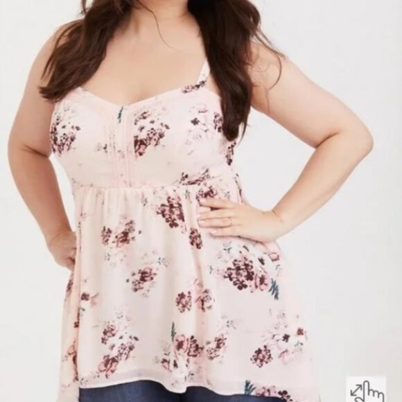 725-30 Torrid Blush Pink Floral Chiffon Sharkbite Tunic Cami Size 2 18/20 - Picture 2 of 14